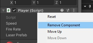remove Player (Script) component